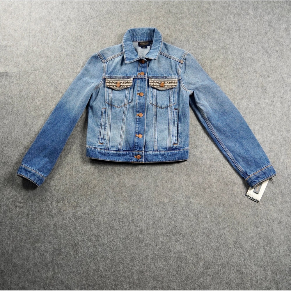 Pendleton Womens Harding Wool Trim Denim Jacket Medium Wash XS TF613-69873